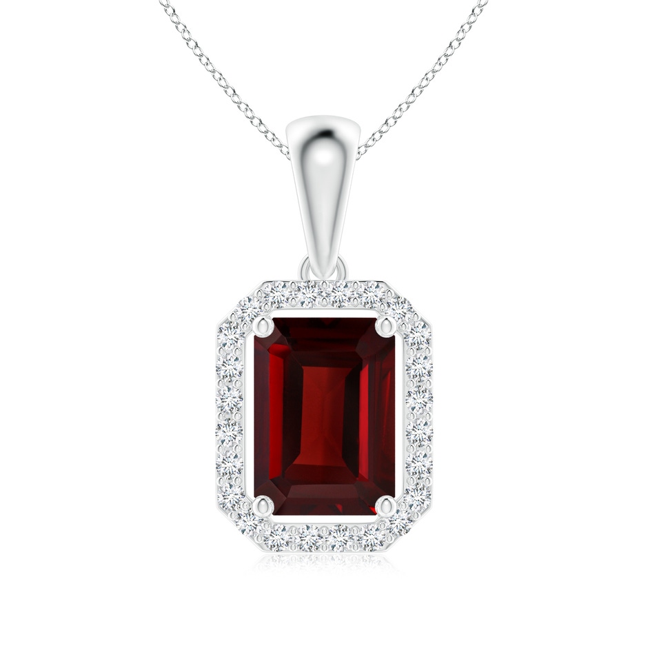 7x5mm AAA Floating Emerald-Cut Garnet Halo Pendant in White Gold 