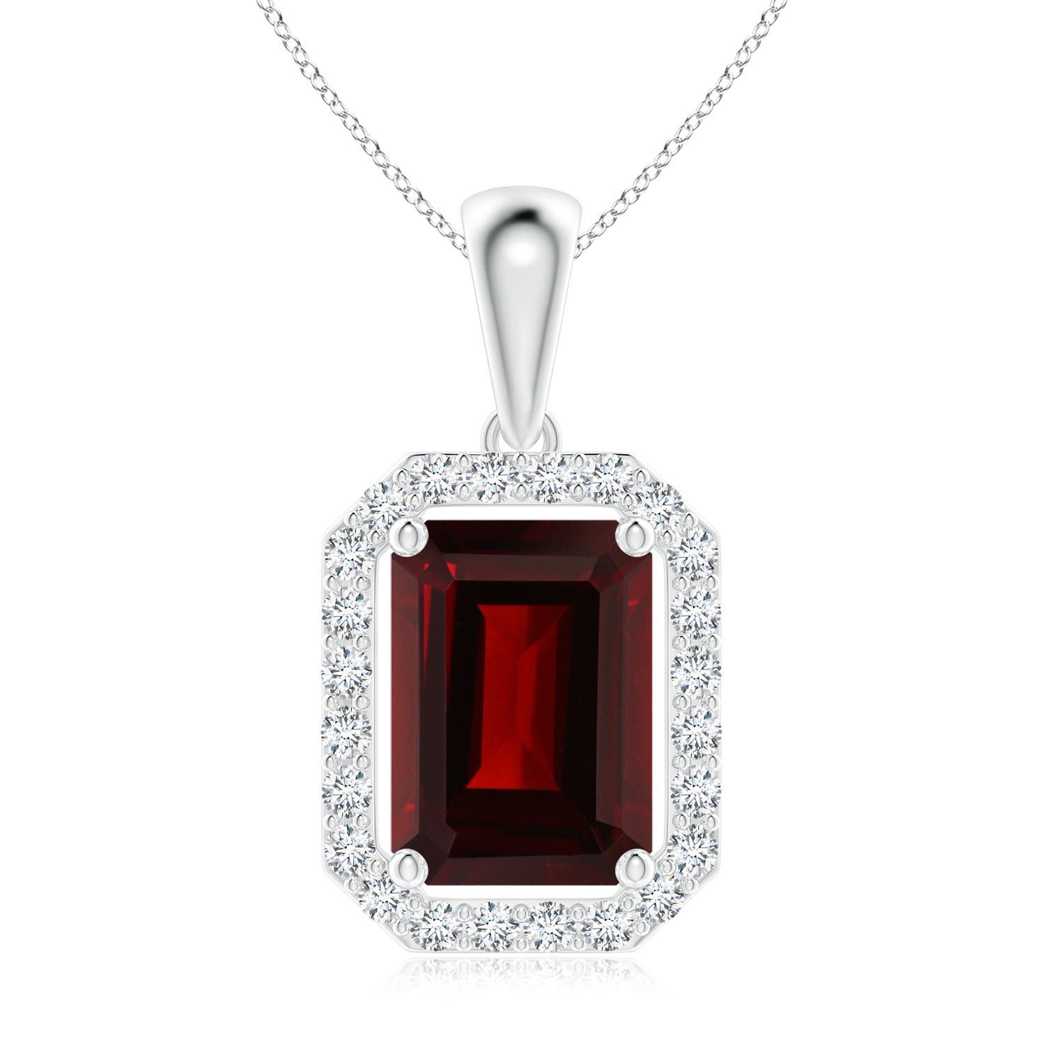 8x6mm AA Floating Emerald-Cut Garnet Halo Pendant in P950 Platinum