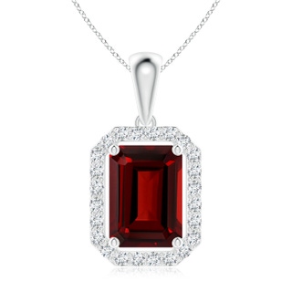 8x6mm AAAA Floating Emerald-Cut Garnet Halo Pendant in P950 Platinum