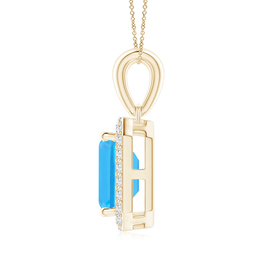 7x5mm AAA Floating Emerald-Cut Swiss Blue Topaz Halo Pendant in Yellow Gold side 1