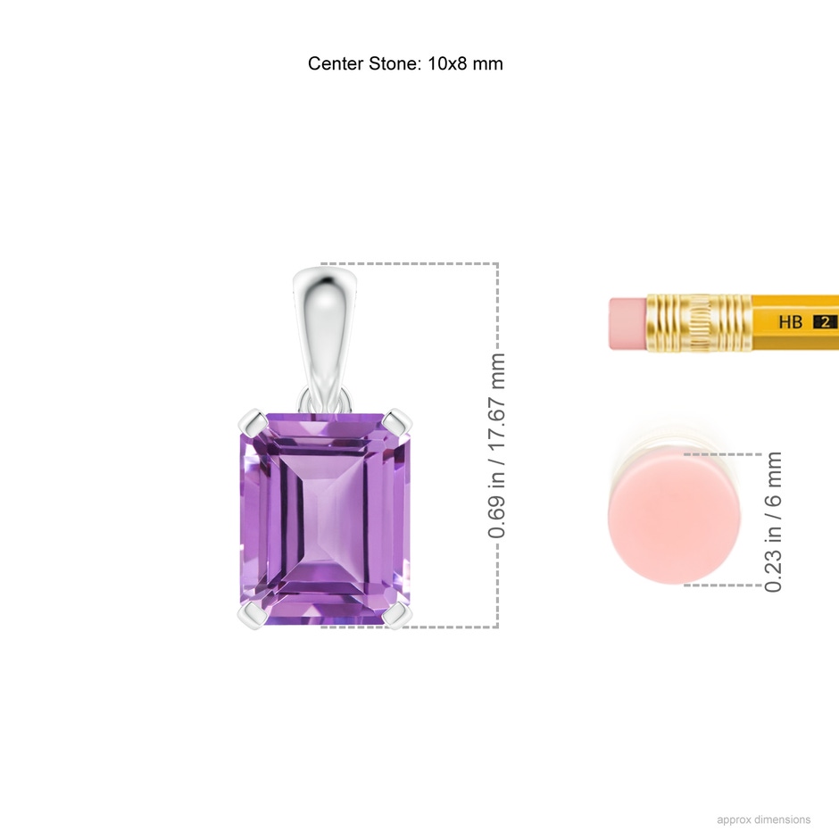 10x8mm A Emerald-Cut Amethyst Solitaire Pendant in P950 Platinum ruler