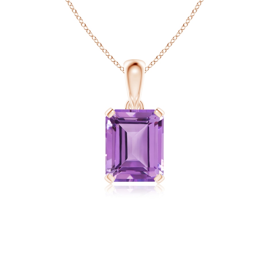 10x8mm A Emerald-Cut Amethyst Solitaire Pendant in Rose Gold 