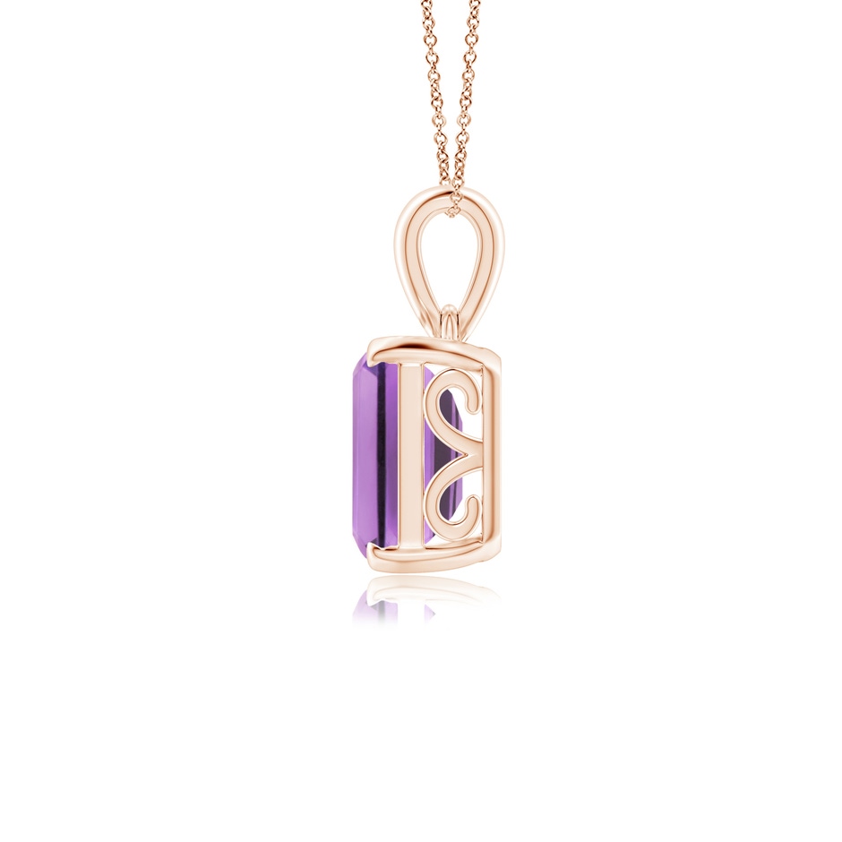 10x8mm A Emerald-Cut Amethyst Solitaire Pendant in Rose Gold side 1
