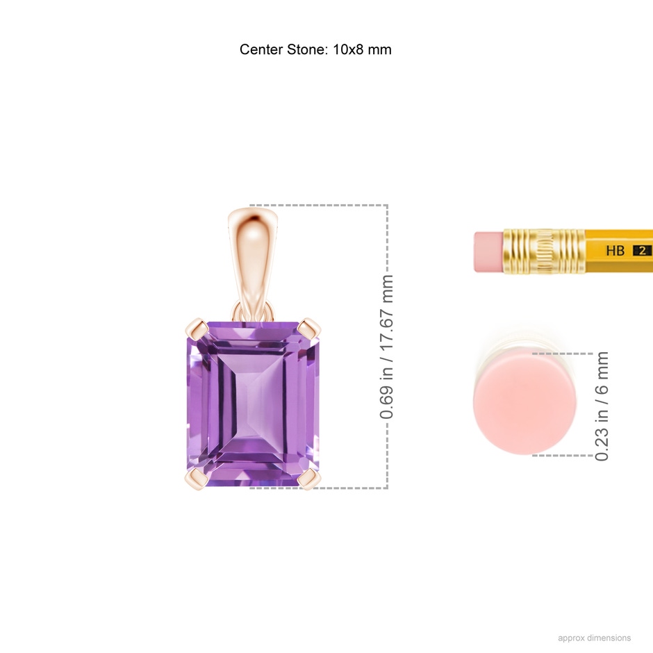 10x8mm A Emerald-Cut Amethyst Solitaire Pendant in Rose Gold ruler