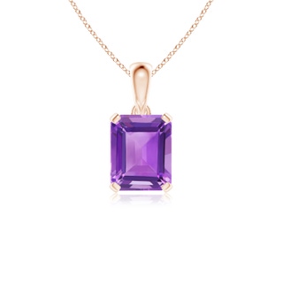 10x8mm AA Emerald-Cut Amethyst Solitaire Pendant in Rose Gold
