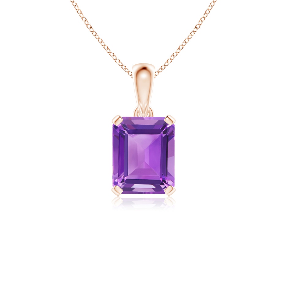 10x8mm AA Emerald-Cut Amethyst Solitaire Pendant in Rose Gold 