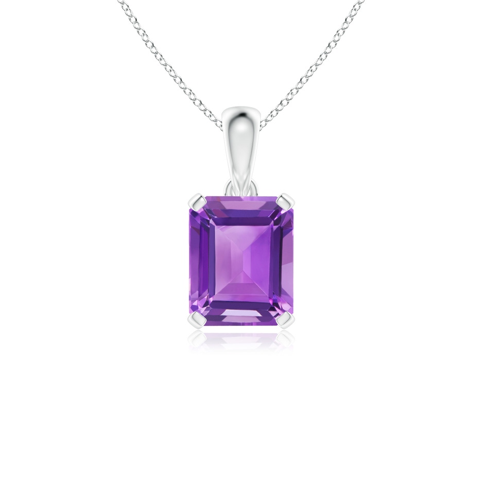 10x8mm AA Emerald-Cut Amethyst Solitaire Pendant in White Gold 