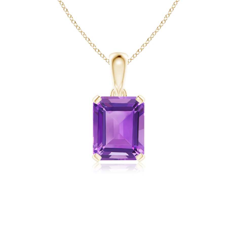 10x8mm AA Emerald-Cut Amethyst Solitaire Pendant in Yellow Gold 