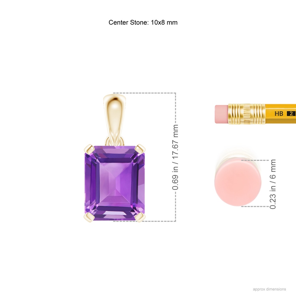 10x8mm AA Emerald-Cut Amethyst Solitaire Pendant in Yellow Gold ruler