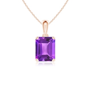 10x8mm AAA Emerald-Cut Amethyst Solitaire Pendant in Rose Gold