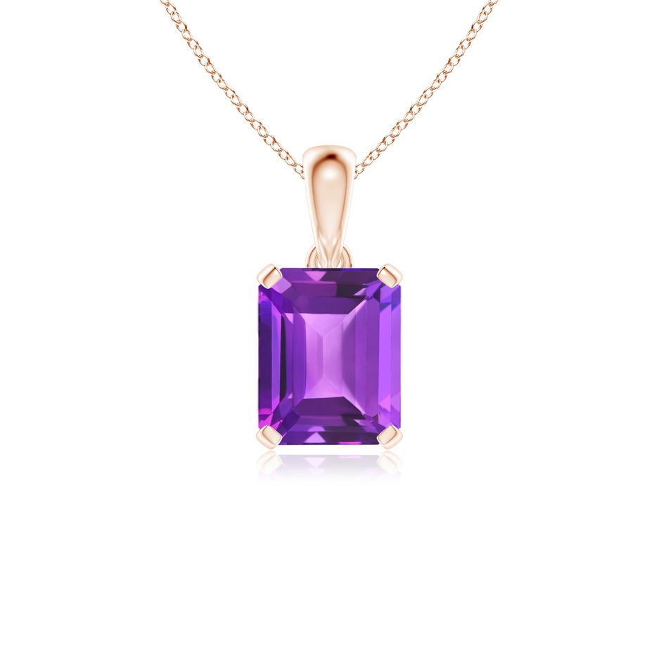 10x8mm AAA Emerald-Cut Amethyst Solitaire Pendant in Rose Gold 