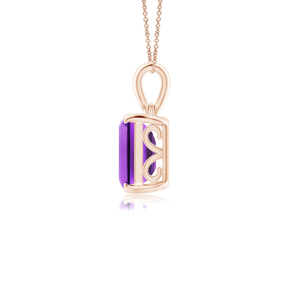 10x8mm AAA Emerald-Cut Amethyst Solitaire Pendant in Rose Gold side 1