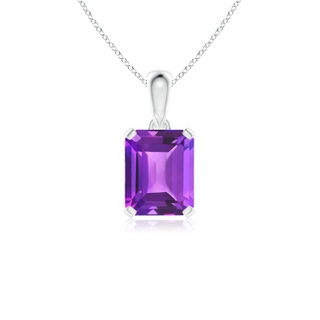 10x8mm AAA Emerald-Cut Amethyst Solitaire Pendant in White Gold