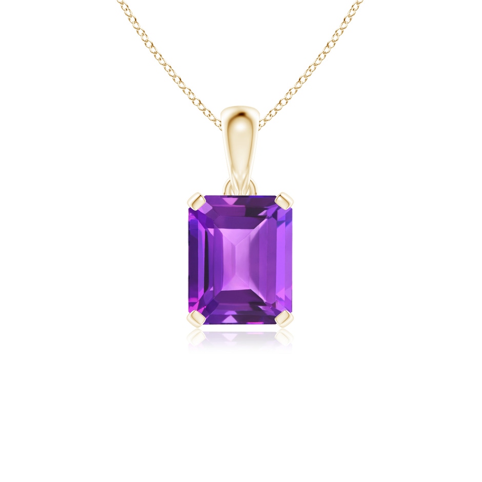 10x8mm AAA Emerald-Cut Amethyst Solitaire Pendant in Yellow Gold 
