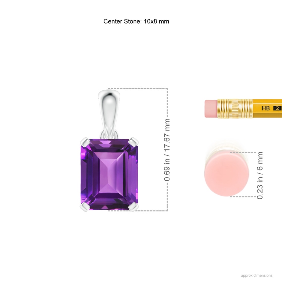 10x8mm AAAA Emerald-Cut Amethyst Solitaire Pendant in P950 Platinum ruler