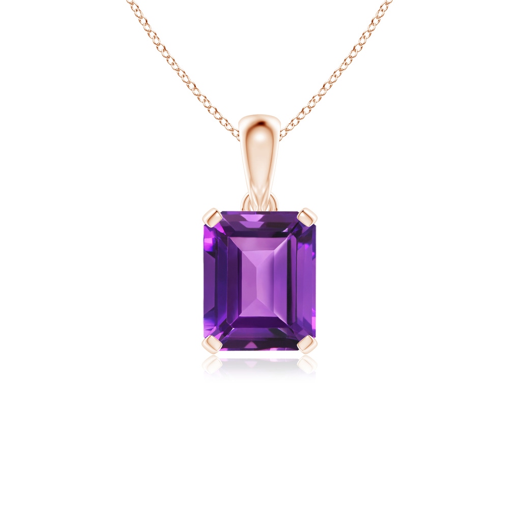 10x8mm AAAA Emerald-Cut Amethyst Solitaire Pendant in Rose Gold