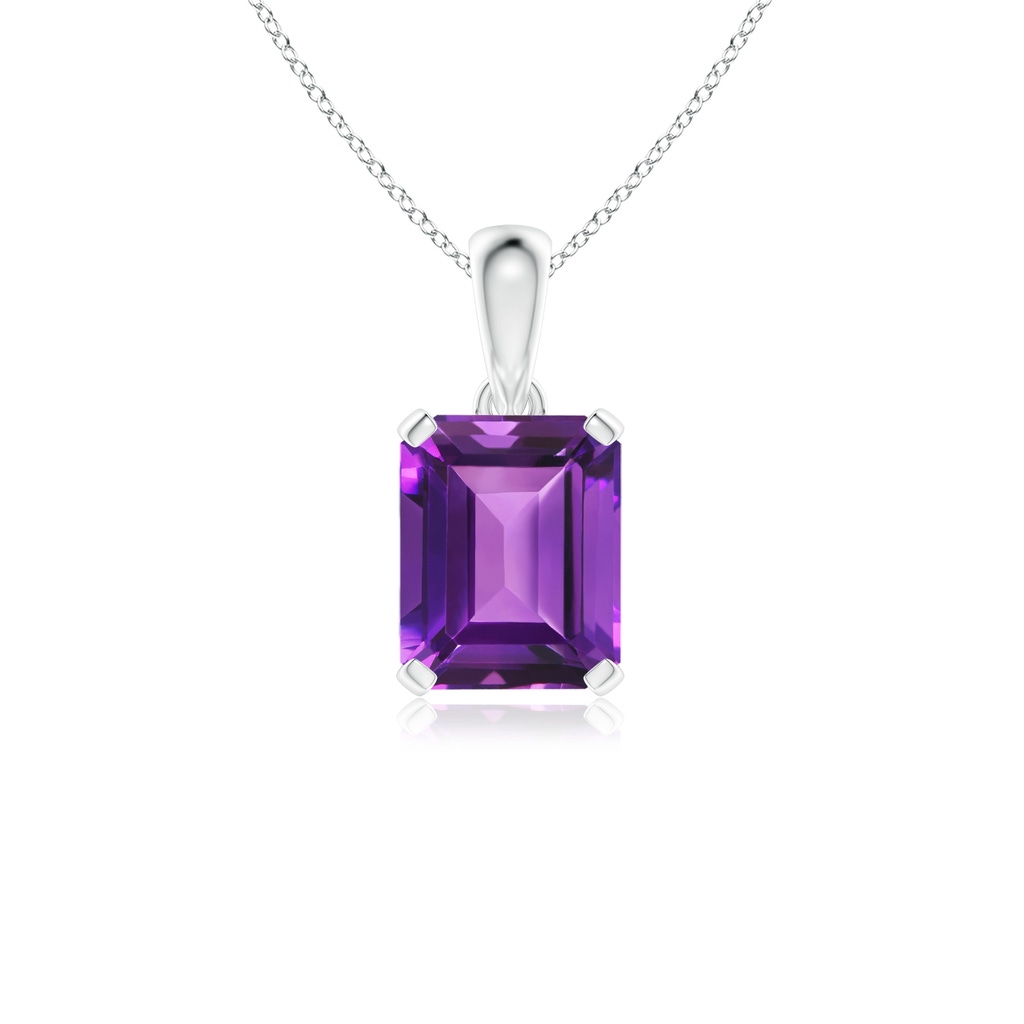 10x8mm AAAA Emerald-Cut Amethyst Solitaire Pendant in White Gold
