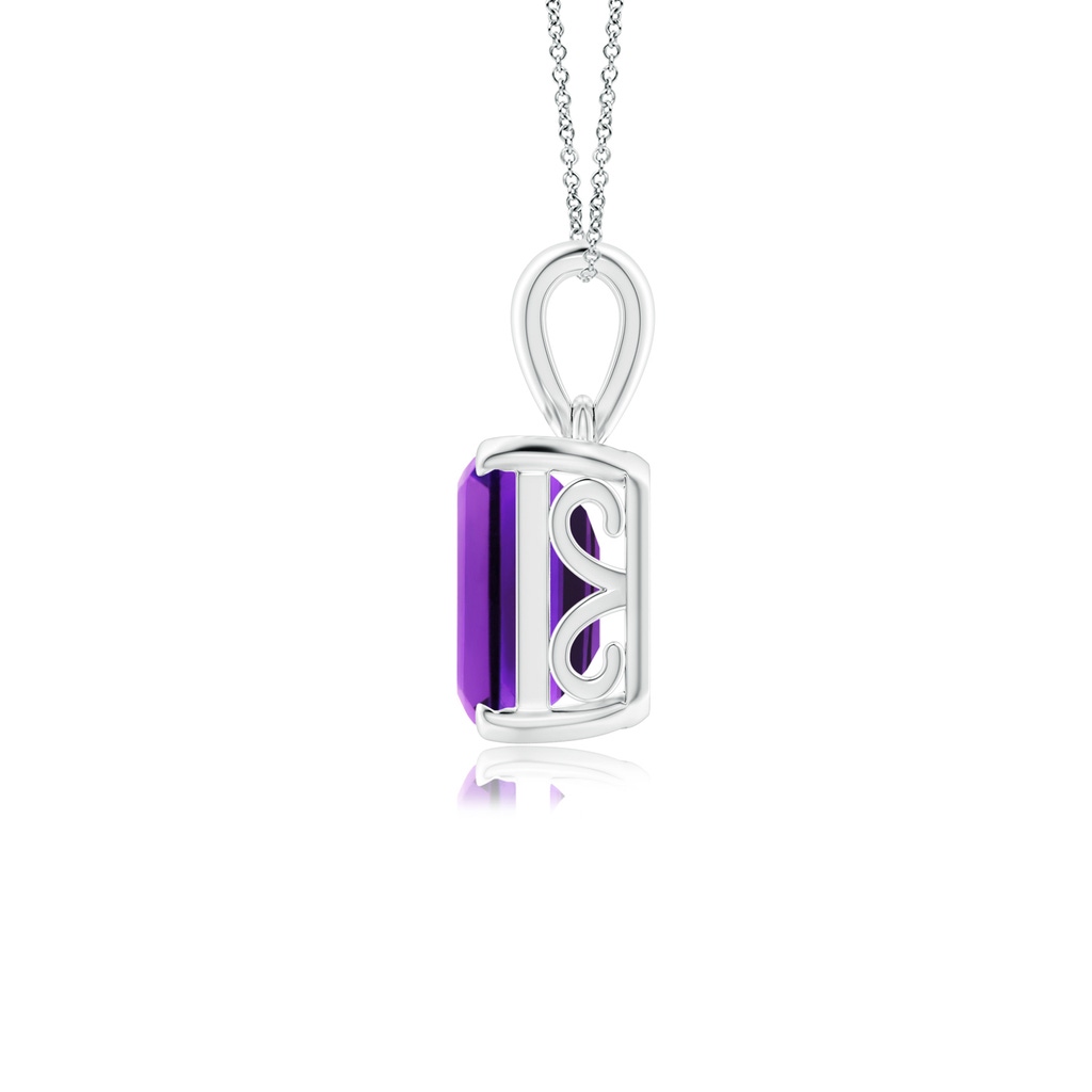 10x8mm AAAA Emerald-Cut Amethyst Solitaire Pendant in White Gold Side 1