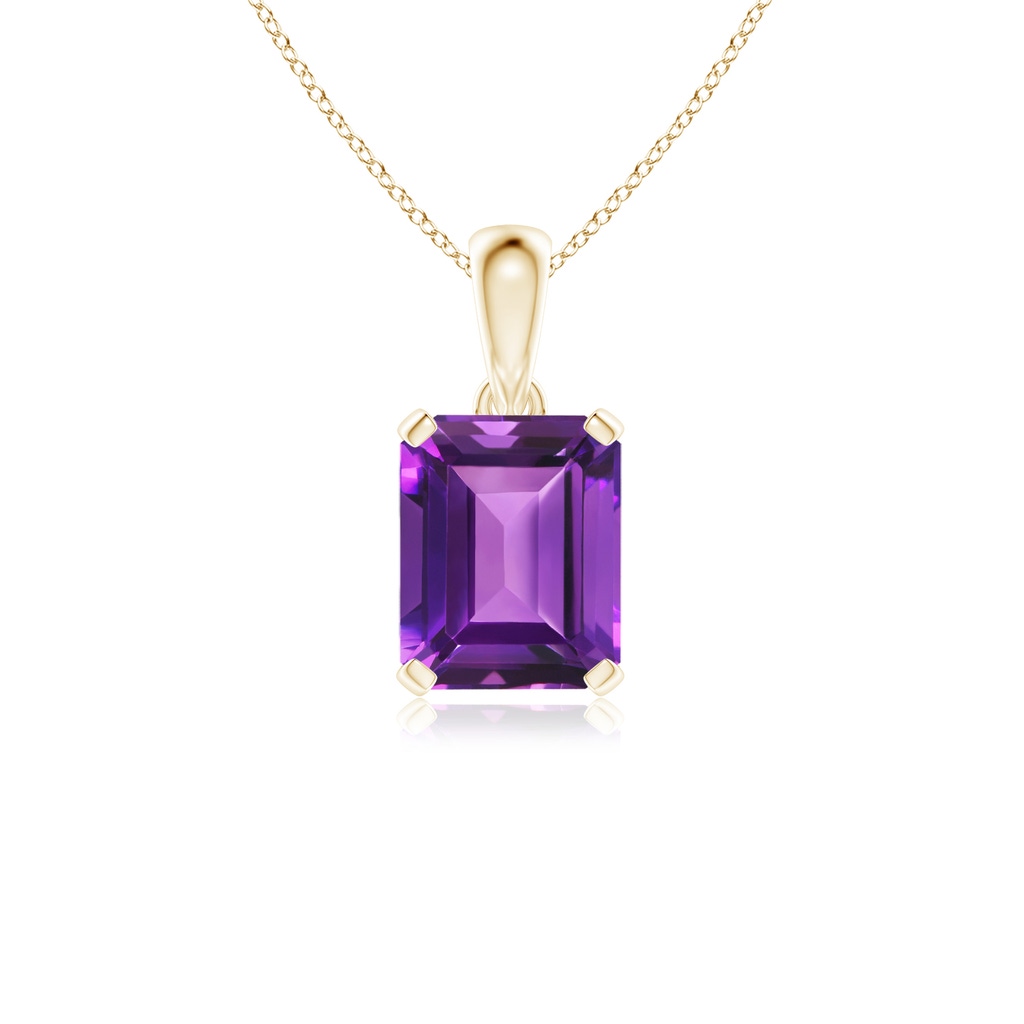 10x8mm AAAA Emerald-Cut Amethyst Solitaire Pendant in Yellow Gold