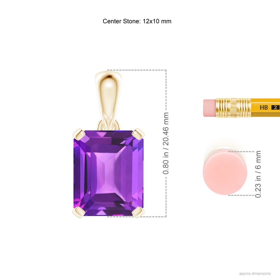 12x10mm AAA Emerald-Cut Amethyst Solitaire Pendant in Yellow Gold ruler