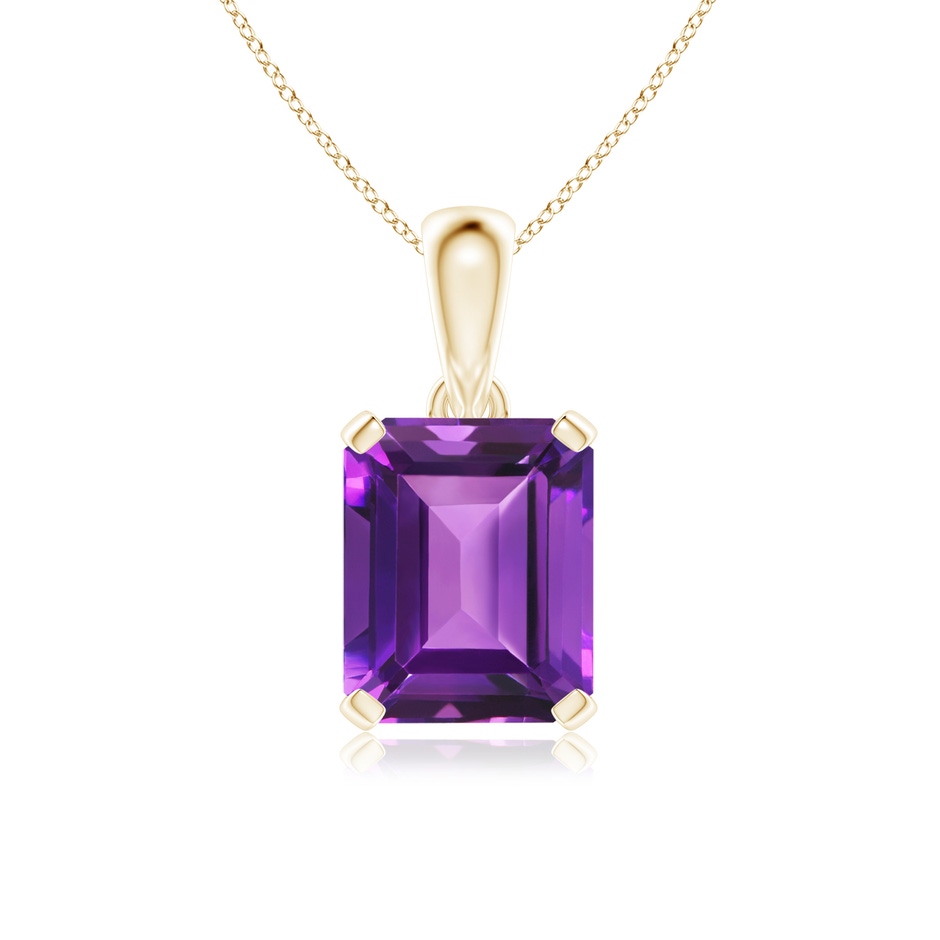 12x10mm AAAA Emerald-Cut Amethyst Solitaire Pendant in Yellow Gold 