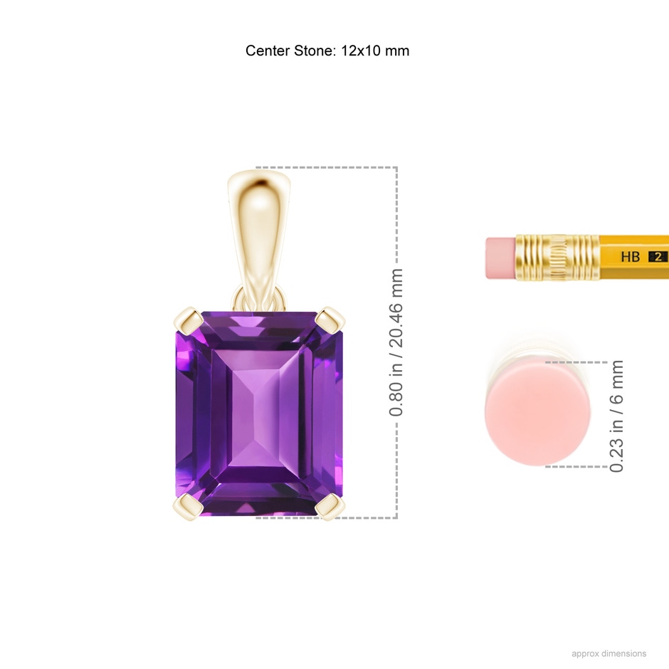 12x10mm AAAA Emerald-Cut Amethyst Solitaire Pendant in Yellow Gold ruler