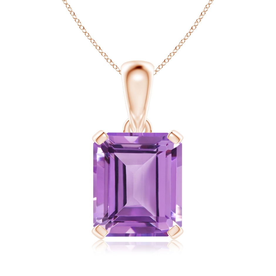 14x12mm A Emerald-Cut Amethyst Solitaire Pendant in Rose Gold 