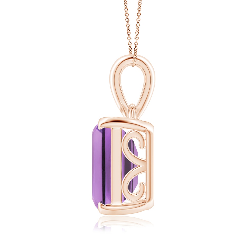 14x12mm A Emerald-Cut Amethyst Solitaire Pendant in Rose Gold side 1