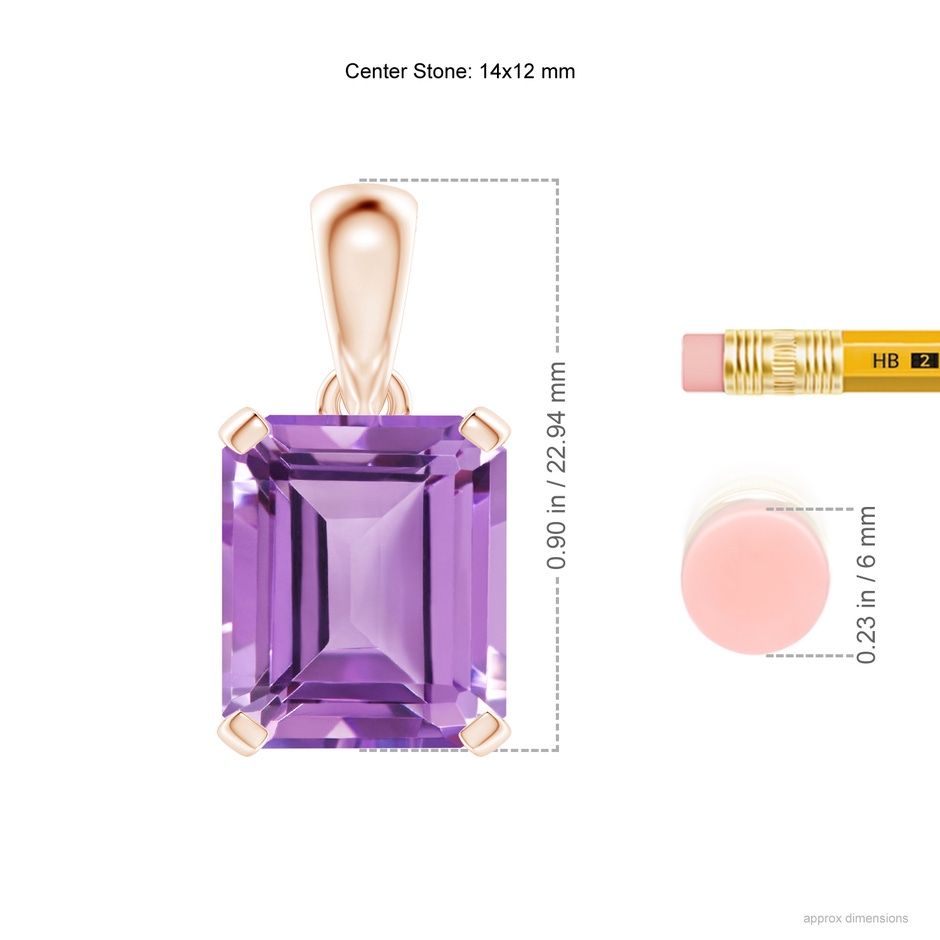 14x12mm A Emerald-Cut Amethyst Solitaire Pendant in Rose Gold ruler