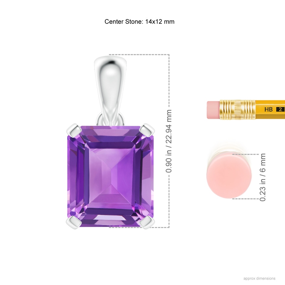 14x12mm AA Emerald-Cut Amethyst Solitaire Pendant in P950 Platinum ruler