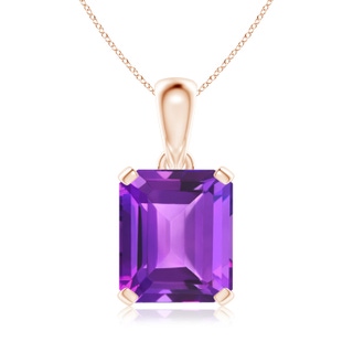 14x12mm AAA Emerald-Cut Amethyst Solitaire Pendant in Rose Gold