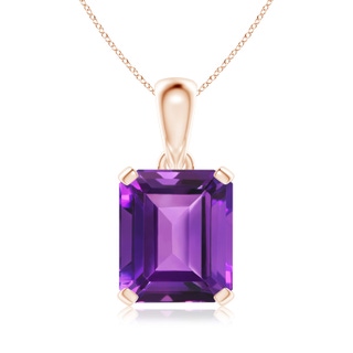 14x12mm AAAA Emerald-Cut Amethyst Solitaire Pendant in Rose Gold