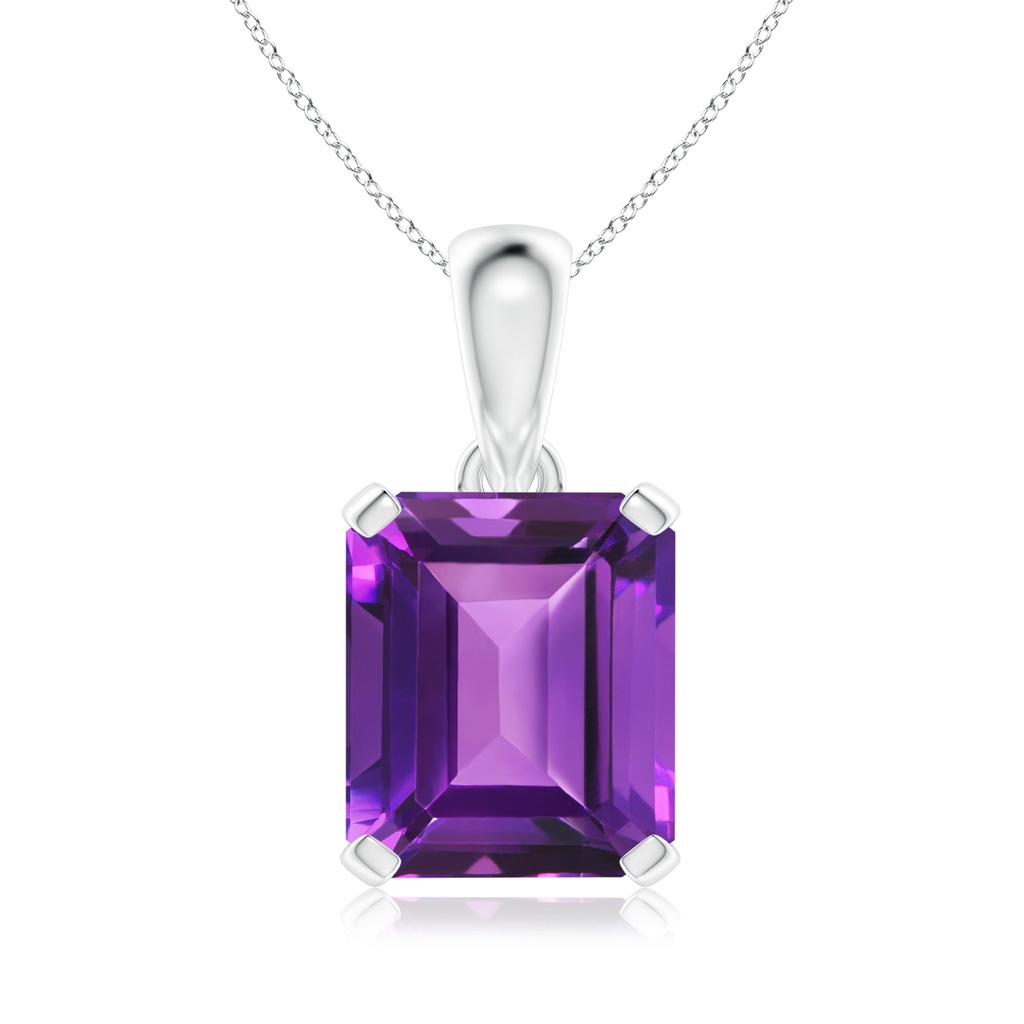 14x12mm AAAA Emerald-Cut Amethyst Solitaire Pendant in White Gold