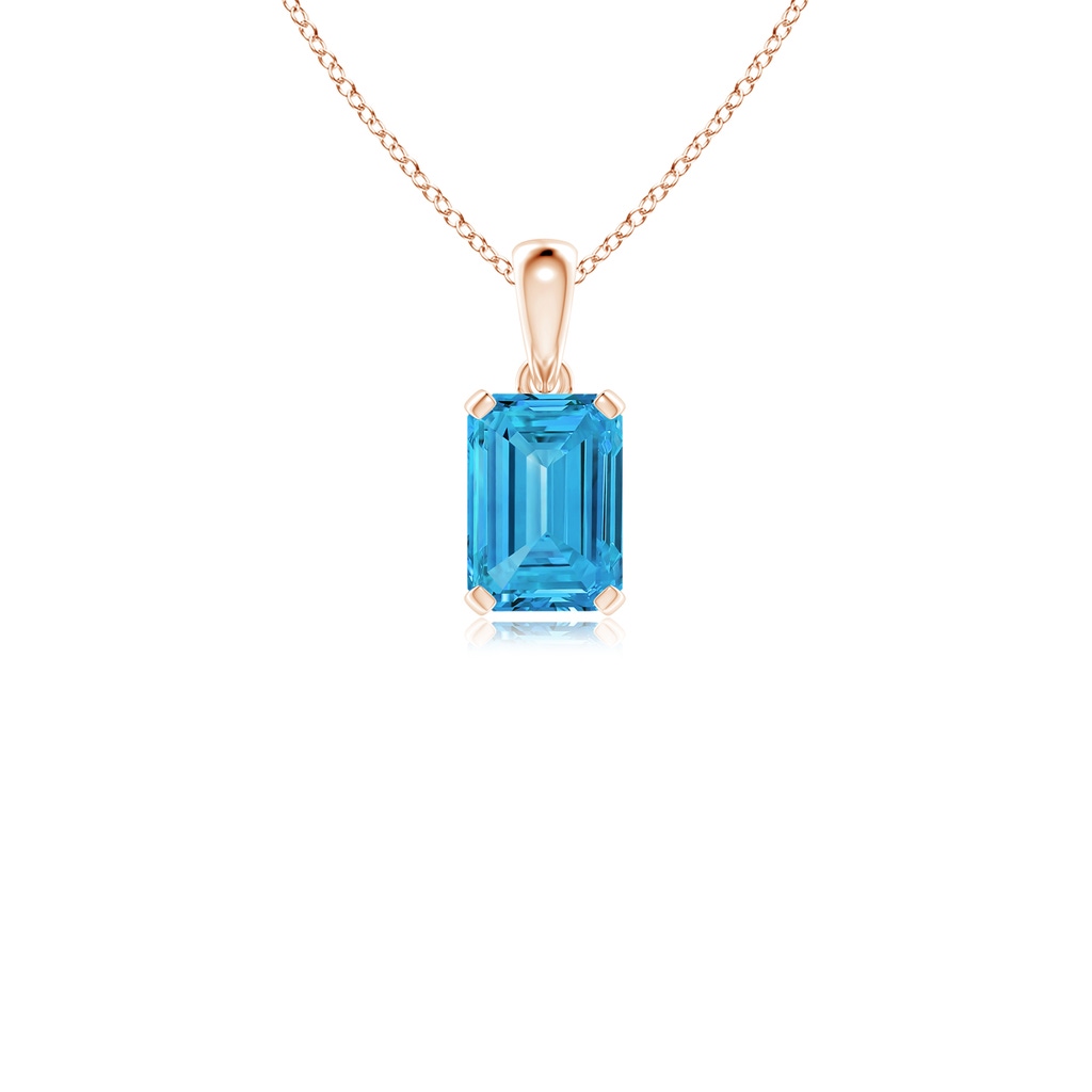 7x5mm AAAA Emerald-Cut Fancy Intense Blue Diamond Solitaire Pendant in Rose Gold