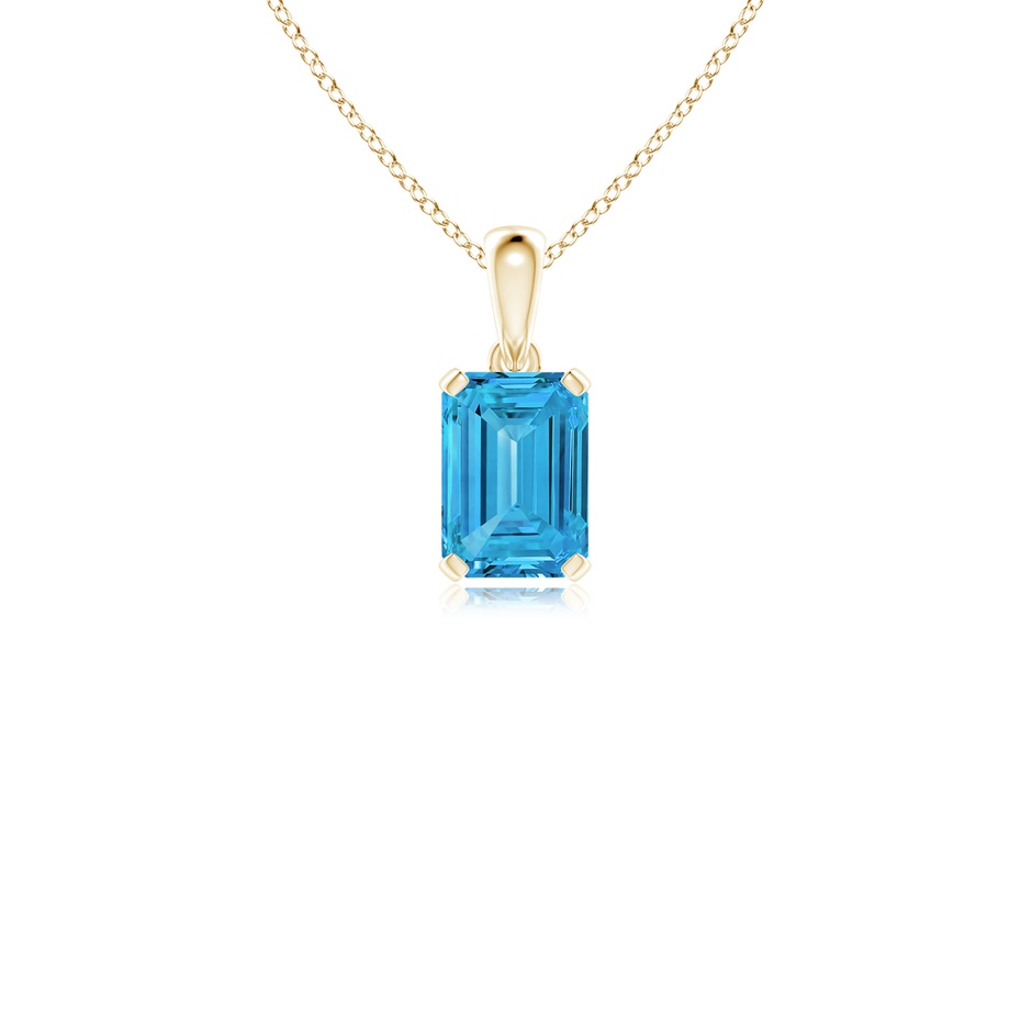 7x5mm AAAA Emerald-Cut Fancy Intense Blue Diamond Solitaire Pendant in Yellow Gold 