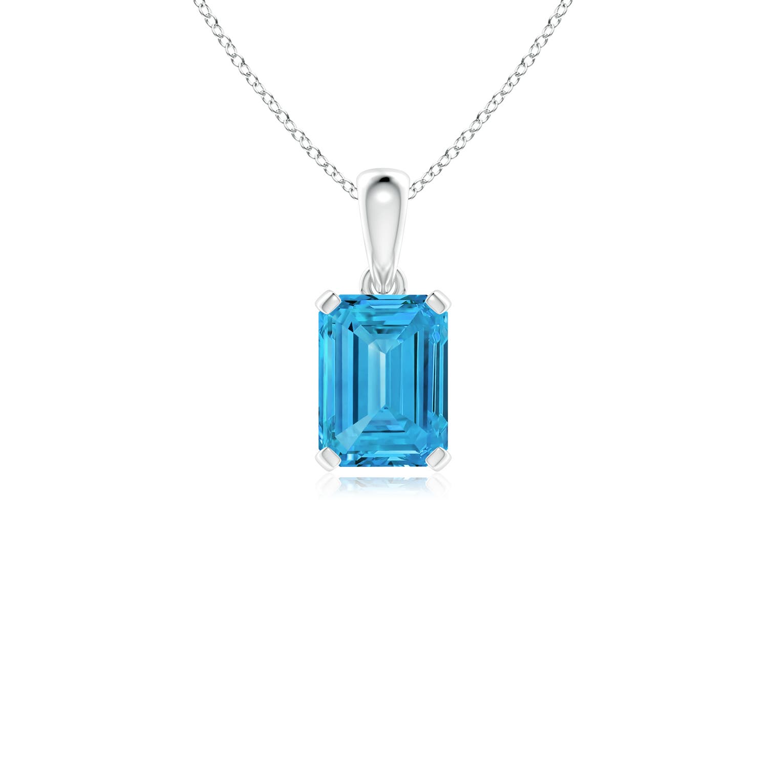 8x6mm AAAA Emerald-Cut Fancy Intense Blue Diamond Solitaire Pendant in 18K White Gold