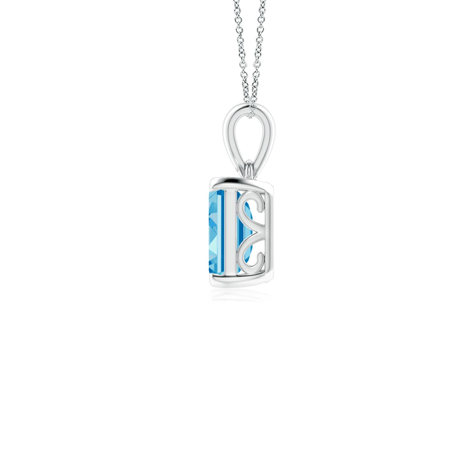 8x6mm AAAA Emerald-Cut Fancy Intense Blue Diamond Solitaire Pendant in White Gold - side 3