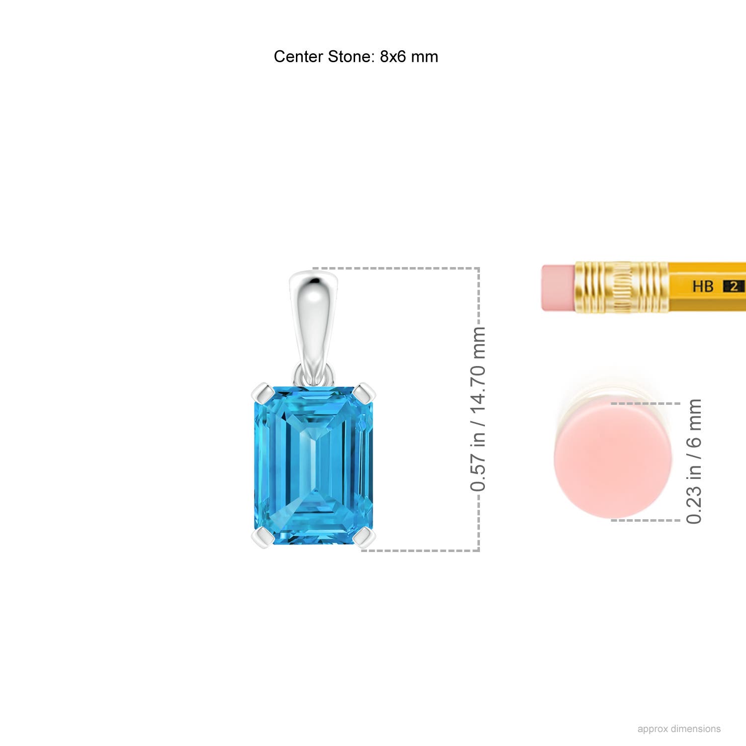 8x6mm AAAA Emerald-Cut Fancy Intense Blue Diamond Solitaire Pendant in White Gold - ruler