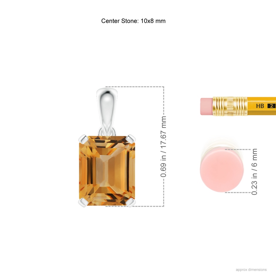10x8mm A Emerald-Cut Citrine Solitaire Pendant in P950 Platinum ruler