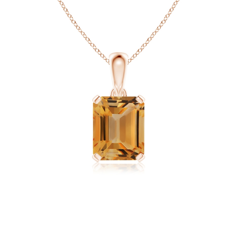 10x8mm A Emerald-Cut Citrine Solitaire Pendant in Rose Gold 