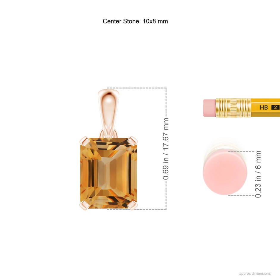 10x8mm A Emerald-Cut Citrine Solitaire Pendant in Rose Gold ruler