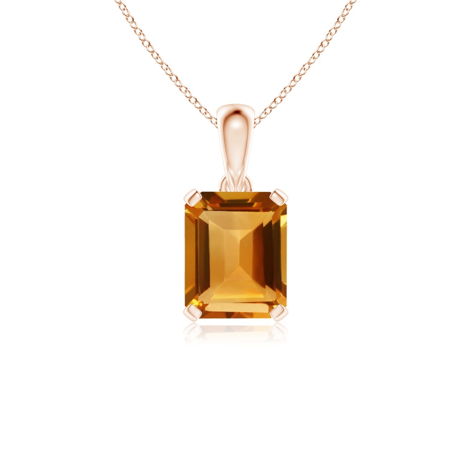 10x8mm AA Emerald-Cut Citrine Solitaire Pendant in Rose Gold 
