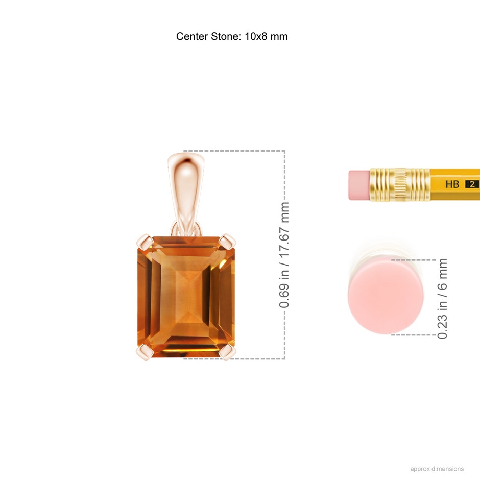 10x8mm AAA Emerald-Cut Citrine Solitaire Pendant in Rose Gold ruler