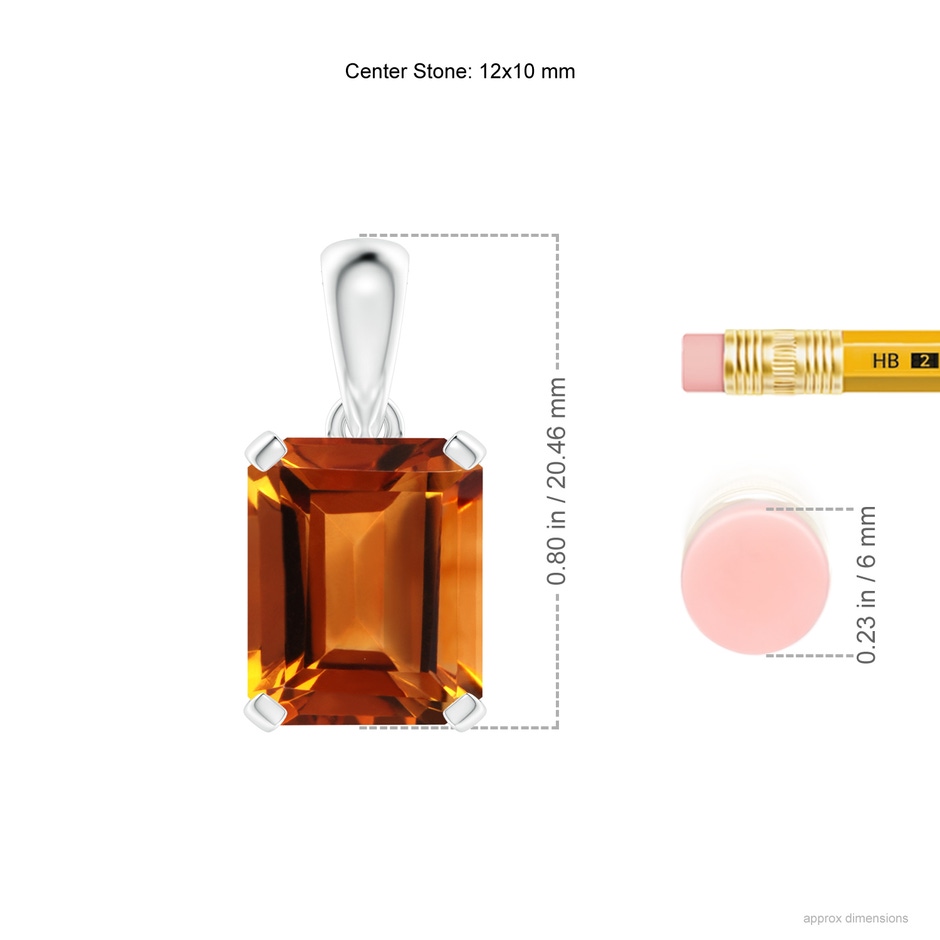 12x10mm AAAA Emerald-Cut Citrine Solitaire Pendant in P950 Platinum ruler