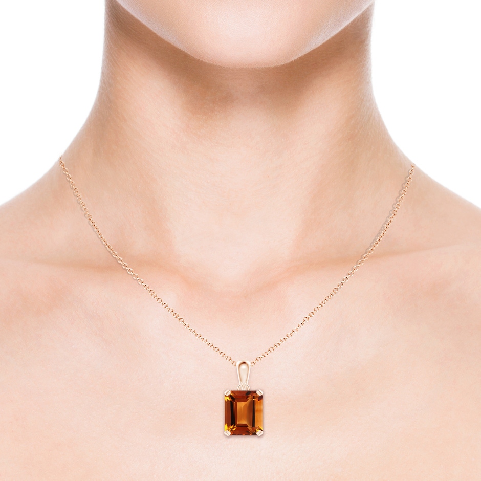 14x12mm AAAA Emerald-Cut Citrine Solitaire Pendant in Rose Gold body-neck