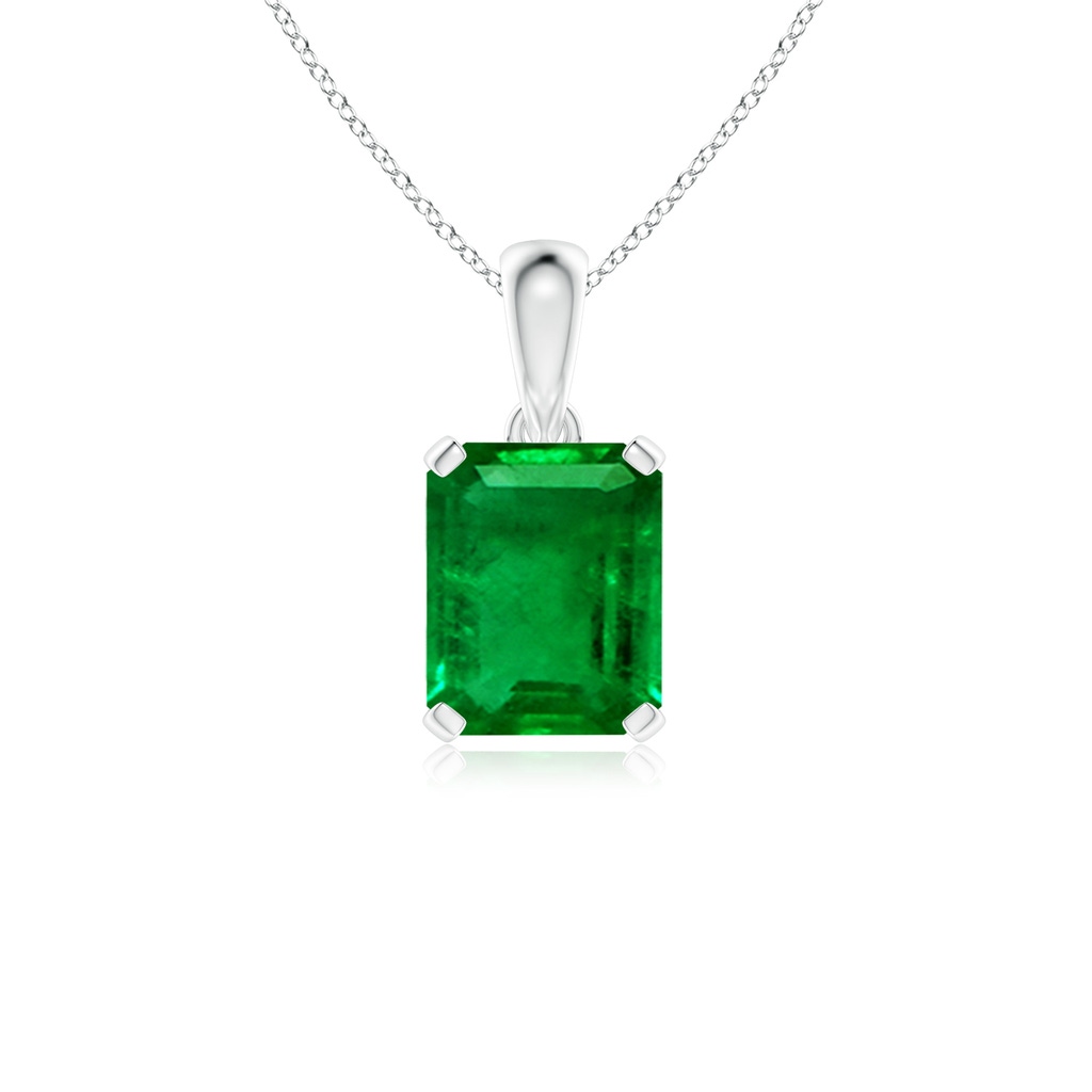 10x8mm AAAA Emerald-Cut Emerald Solitaire Pendant in S999 Silver