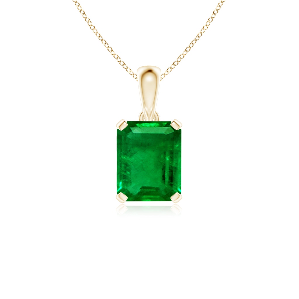 10x8mm AAAA Emerald-Cut Emerald Solitaire Pendant in Yellow Gold