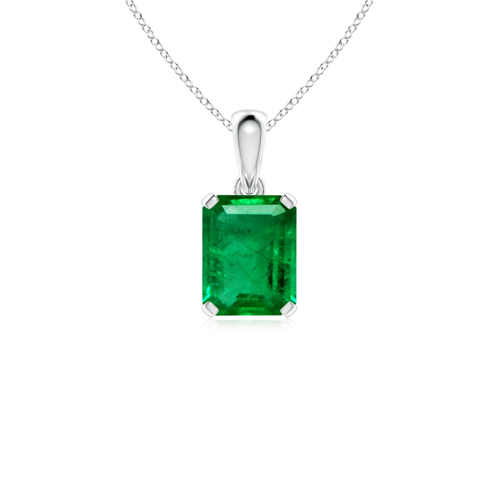9x7mm AAA Emerald-Cut Emerald Solitaire Pendant in S999 Silver 