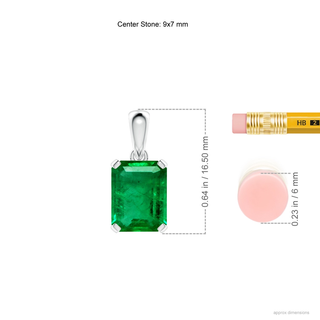 9x7mm AAA Emerald-Cut Emerald Solitaire Pendant in S999 Silver ruler