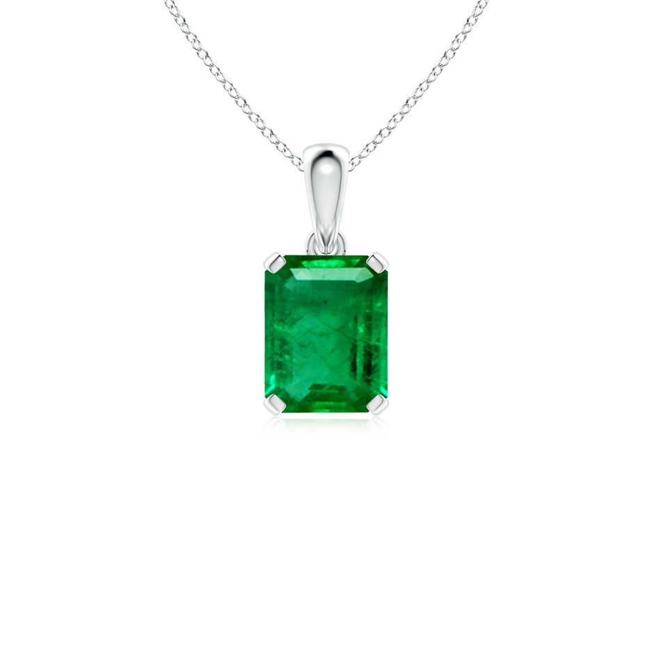 9x7mm AAA Emerald-Cut Emerald Solitaire Pendant in White Gold 